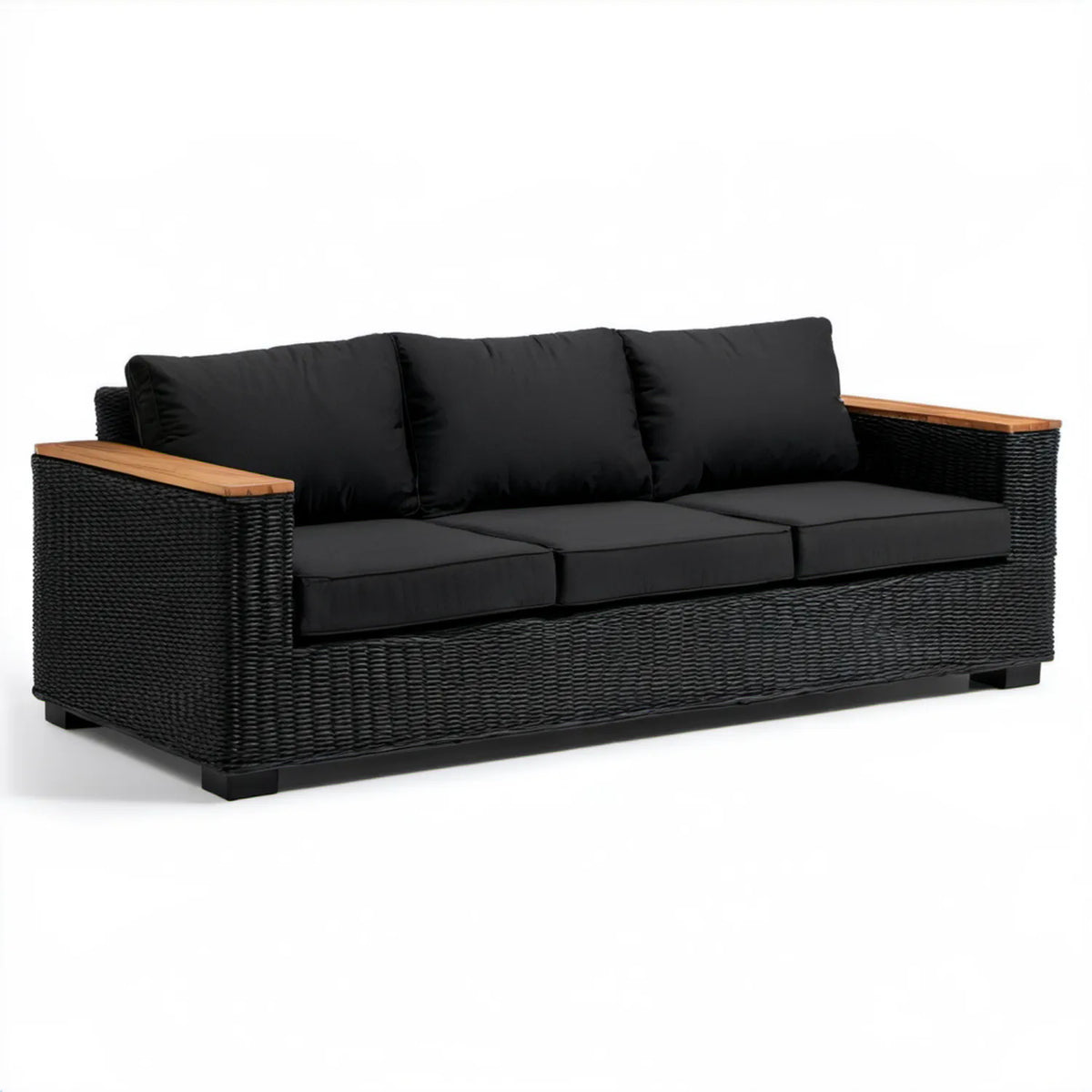 Trzyosobowa sofa ogrodowa z technorattanu PE 190 x 70 x 80 cm Czarna/Brązowa