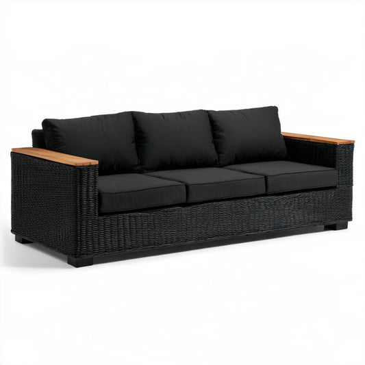 Trzyosobowa sofa ogrodowa z technorattanu PE 190 x 70 x 80 cm Czarna/Brązowa