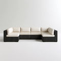 Modułowa 4-osobowa sofa ogrodowa z technorattanu PE 280 x 70 x 65 cm Czarna/Kremowa