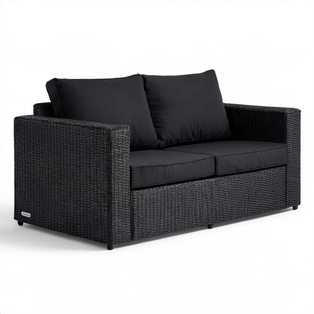 Dwuosobowa sofa ogrodowa z technorattanu PE, czarna, 124 x 65 x 73 cm