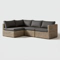 Narożna sofa ogrodowa z technorattanu PE 250 x 190 x 85 cm, szary beż/ciemnoszary, z poduszkami