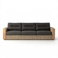 Trzyosobowa sofa ogrodowa grafitowo-beżowa z drewna akacjowego i plecionki PE, 220 × 85 × 80 cm