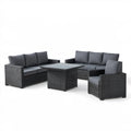7-osobowy zestaw z technorattanu czarno-ciemnoszary, 2 sofy 182 x 70 x 75 cm, fotel 70 x 70 x 75 cm i stół 120 x 70 x 66 cm