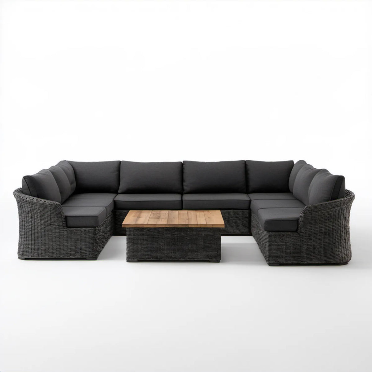 Modułowy zestaw wypoczynkowy w kształcie U z technorattanu PE, antracytowo-ciemnoszary, 310 x 220 x 75 cm